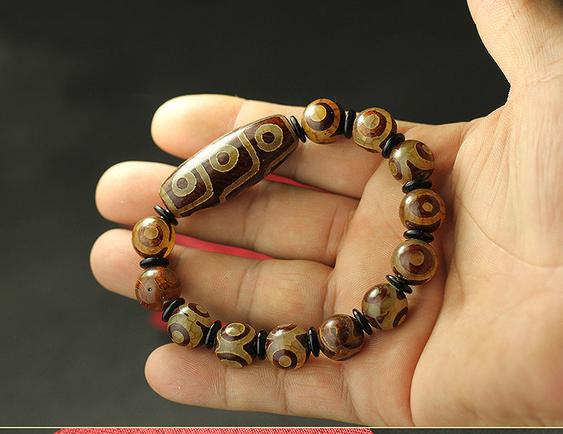 Tibet natural agate dzi beads fidelity agate three-eye nine-eye dzi beads bracelet men and women couple bracelet