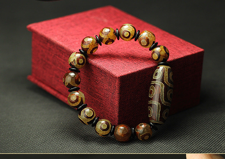 Tibet natural agate dzi beads fidelity agate three-eye nine-eye dzi beads bracelet men and women couple bracelet