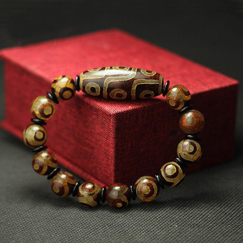 Tibet natural agate dzi beads fidelity agate three-eye nine-eye dzi beads bracelet men and women couple bracelet