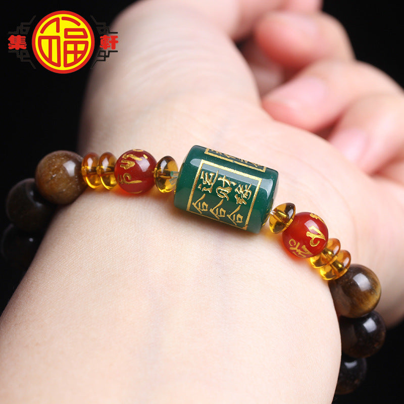 Tiger's eye stone, twelve zodiac six-in-three bracelet.