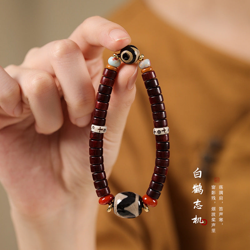 Give girlfriend gifts, give boyfriend Tibetan black sandalwood/red sandalwood straight-cut tablets, bead agate dzi beads single circle simple bracelet.