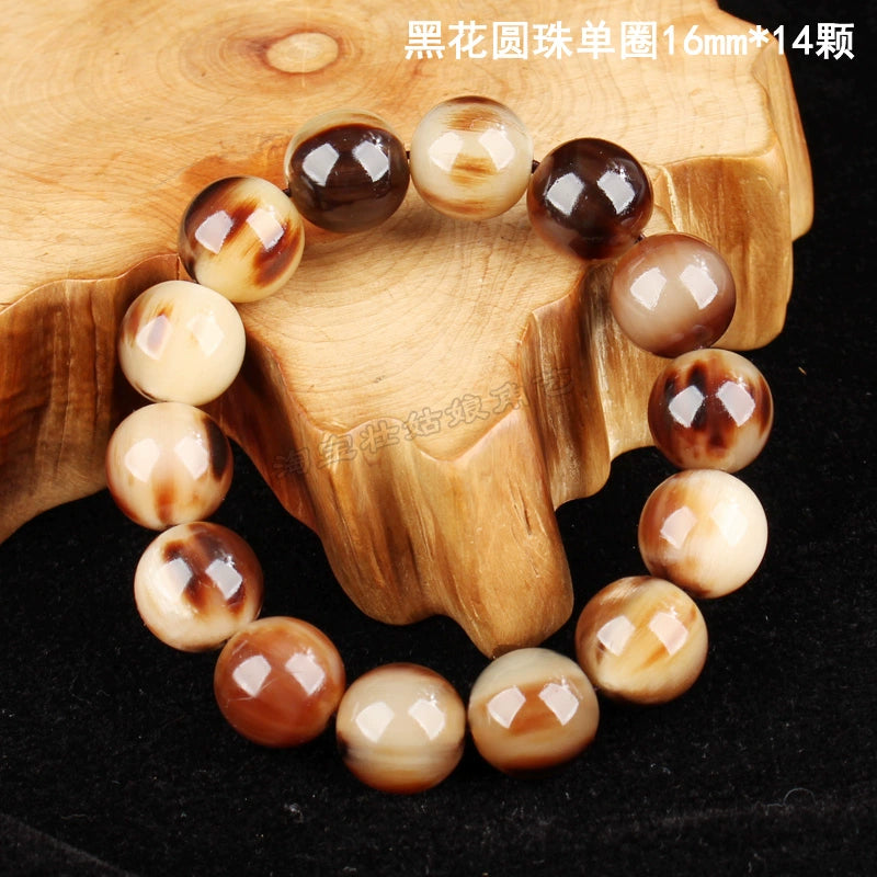 Natural white yak horn bracelet men's and women's couple bracelet Wenwan Tibetan rosary bucket beads round beads ethnic style jewelry