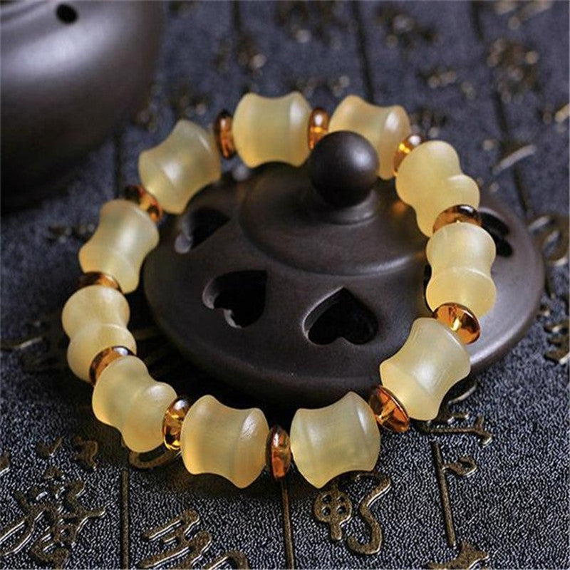 Croissant bamboo joint hand beads rosary beads Buddha beads bracelet men's women's bone concave beads blood silk Tibetan cultural play gift bracelet