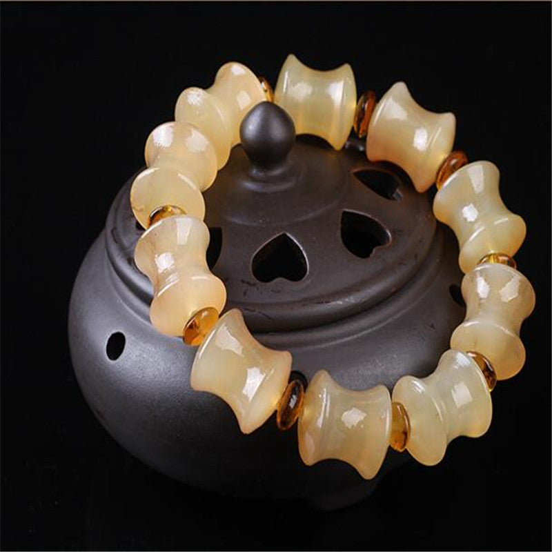 Croissant bamboo joint hand beads rosary beads Buddha beads bracelet men's women's bone concave beads blood silk Tibetan cultural play gift bracelet