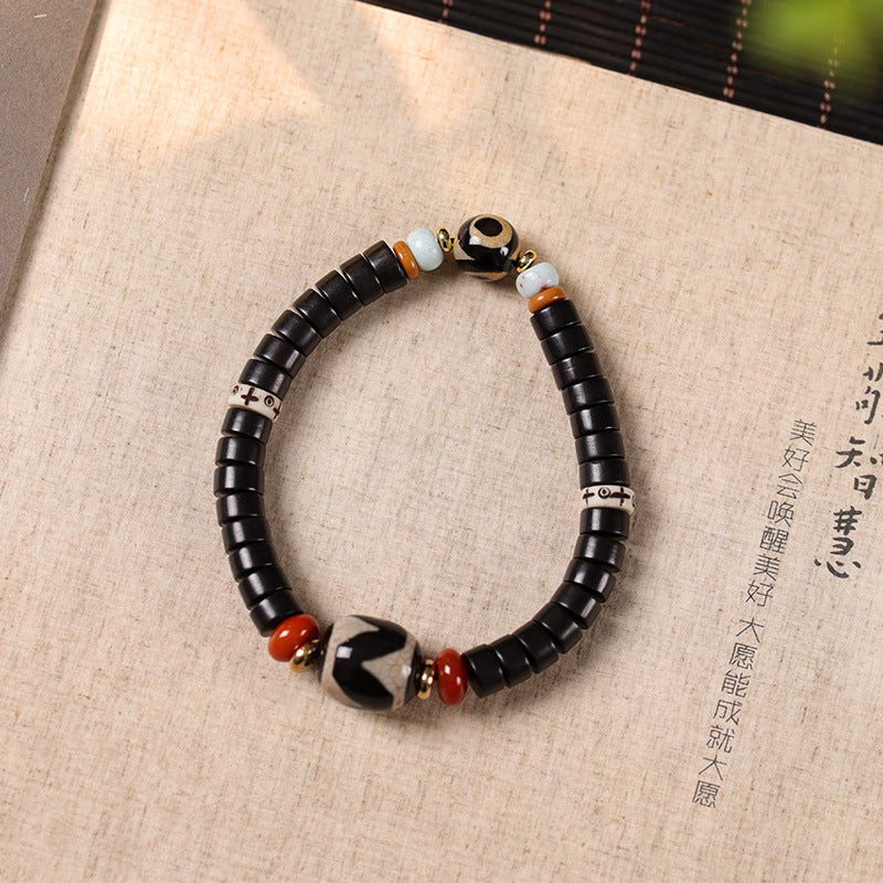 Give girlfriend gifts, give boyfriend Tibetan black sandalwood/red sandalwood straight-cut tablets, bead agate dzi beads single circle simple bracelet.