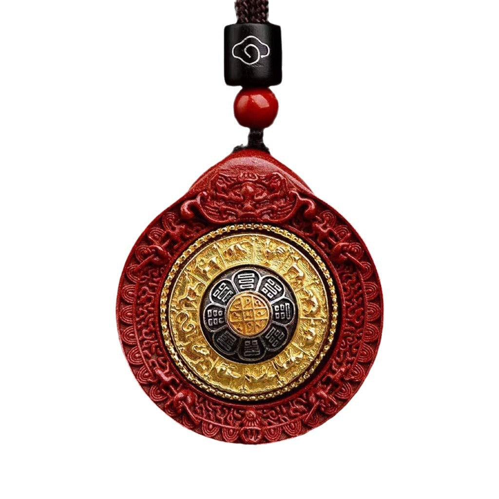 Taoist cinnabar pendant, Jiugong gossip women's model, natal year necklace, women's six-character mantra transfer bead pendant, men's wholesale