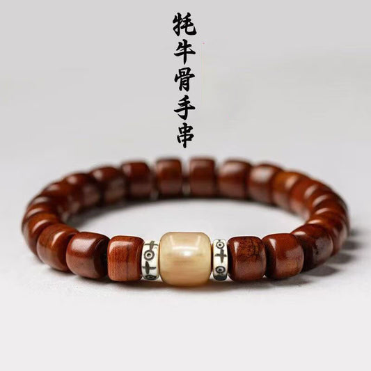 Tibetan natural ox bone bracelet, old yak bone bracelet, barrel bead, bone Buddhist beads