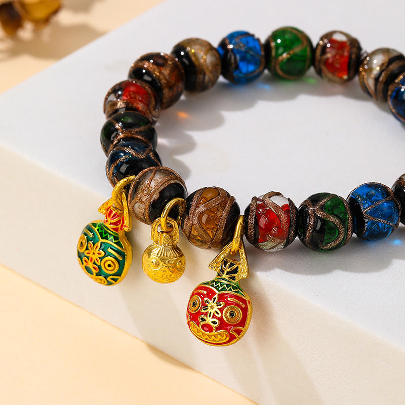 Temple incense ash glazed bracelet incense ash glazed stone five elements Duobao swallowing gold beast bracelet dzi bead agate bracelet