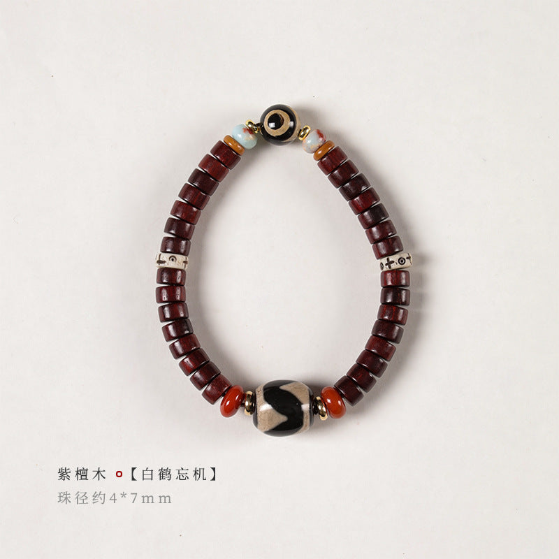 Give girlfriend gifts, give boyfriend Tibetan black sandalwood/red sandalwood straight-cut tablets, bead agate dzi beads single circle simple bracelet.