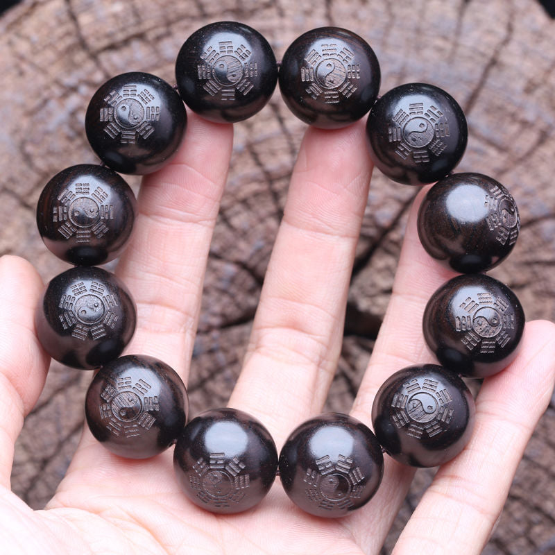 Ebony Carving Tai Chi Bagua Taoist Bracelet Male Jiugong Bagua Auspicious Handheld Rosary Bead