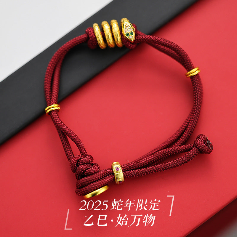 Taoist Year of the Snake limited bracelet slightly inlaid with ancient method rolled snake plate snake female zodiac snake natal year red rope bracelet for girlfriend