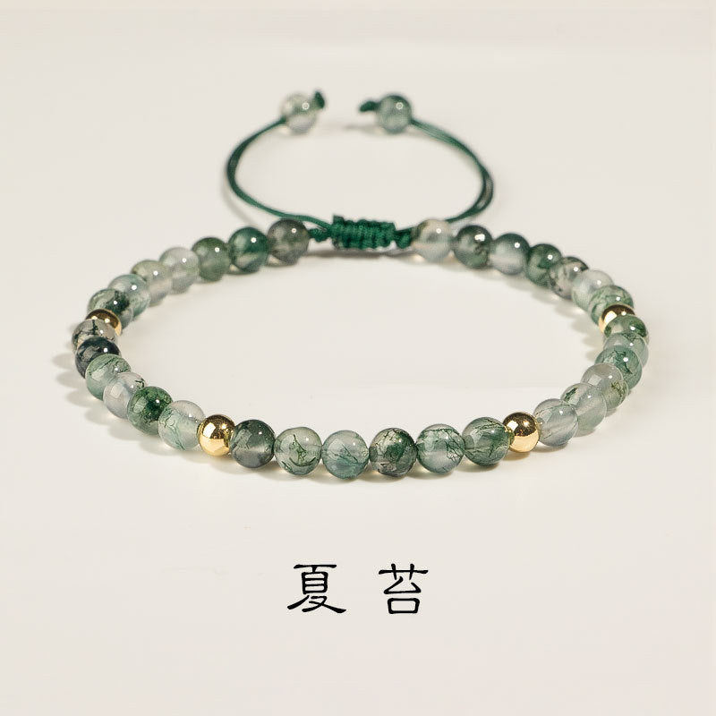 Green aquatic agate bracelet, female crystal transfer beads, hand-woven.