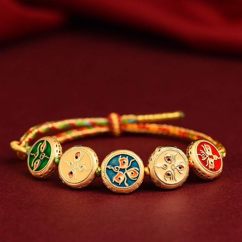 Five-way God of Wealth Transfer Pearl Hand Braided Rope Couple Year of the Dragon Natal Year Amulet Bracelet