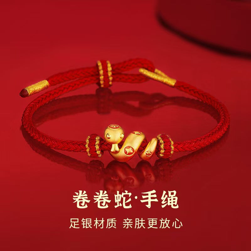 Taoist 2025 New Year of the Snake Roll Snake Bracelet Red Rope Zodiac Snake Braided Hand Rope Couple Natal Year Gift Accessories