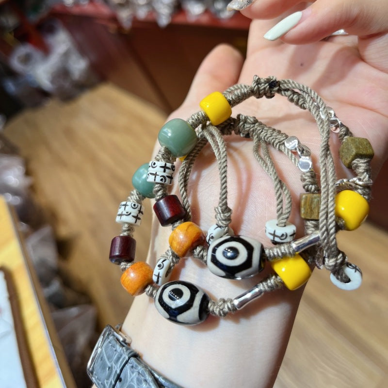 Tibet agate three-eye dzi beads bracelet crystal multi-treasure bracelet three-eye Wenwan Buddha beads men's natal year transfer