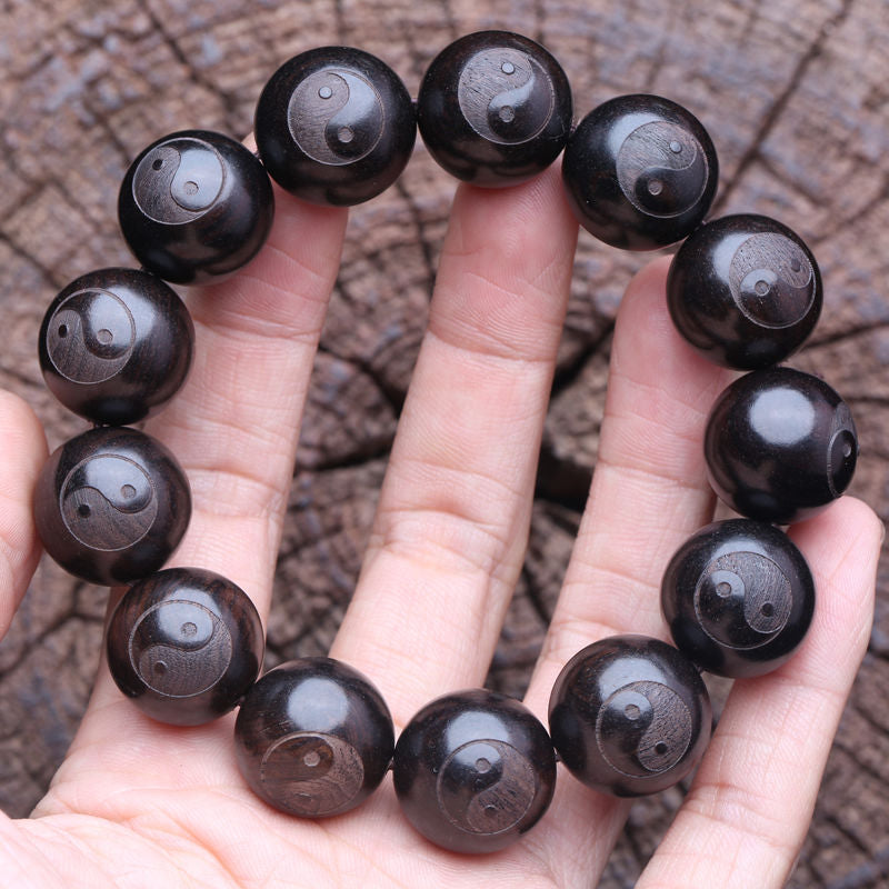 Ebony Carving Tai Chi Bagua Taoist Bracelet Male Jiugong Bagua Auspicious Handheld Rosary Bead