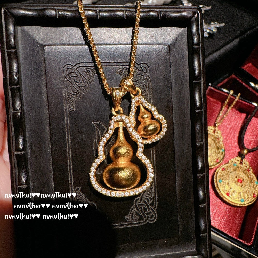 Ancient Taoist gold filigree chisel engraving vajra pestle Pixiu necklace, new Chinese style, rich woman, Pixiu copper coins stacked with pendant chain