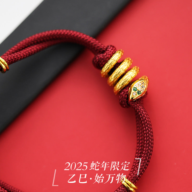 Taoist Year of the Snake limited bracelet slightly inlaid with ancient method rolled snake plate snake female zodiac snake natal year red rope bracelet for girlfriend