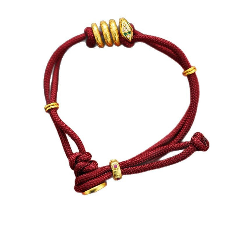 Taoist Year of the Snake limited bracelet slightly inlaid with ancient method rolled snake plate snake female zodiac snake natal year red rope bracelet for girlfriend