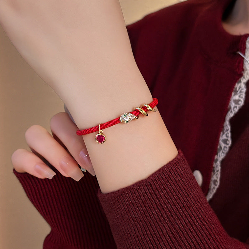 Taoist electroplated zircon red rope snake winding bracelet new Chinese natal year hand rope fashion jewelry