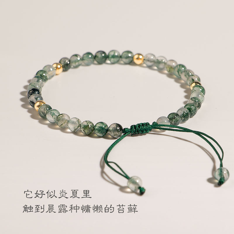 Green aquatic agate bracelet, female crystal transfer beads, hand-woven.