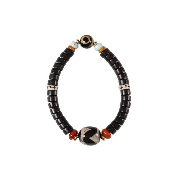 Give girlfriend gifts, give boyfriend Tibetan black sandalwood/red sandalwood straight-cut tablets, bead agate dzi beads single circle simple bracelet.