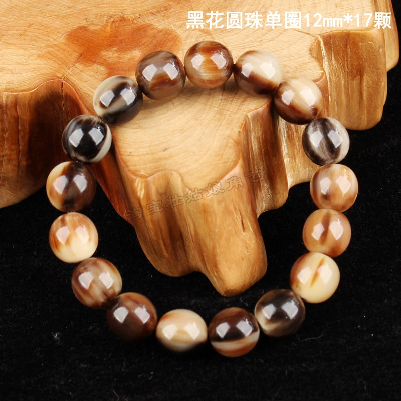 Natural white yak horn bracelet men's and women's couple bracelet Wenwan Tibetan rosary bucket beads round beads ethnic style jewelry