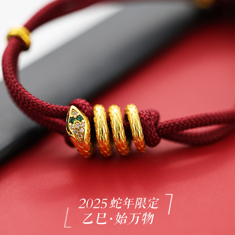 Taoist Year of the Snake limited bracelet slightly inlaid with ancient method rolled snake plate snake female zodiac snake natal year red rope bracelet for girlfriend