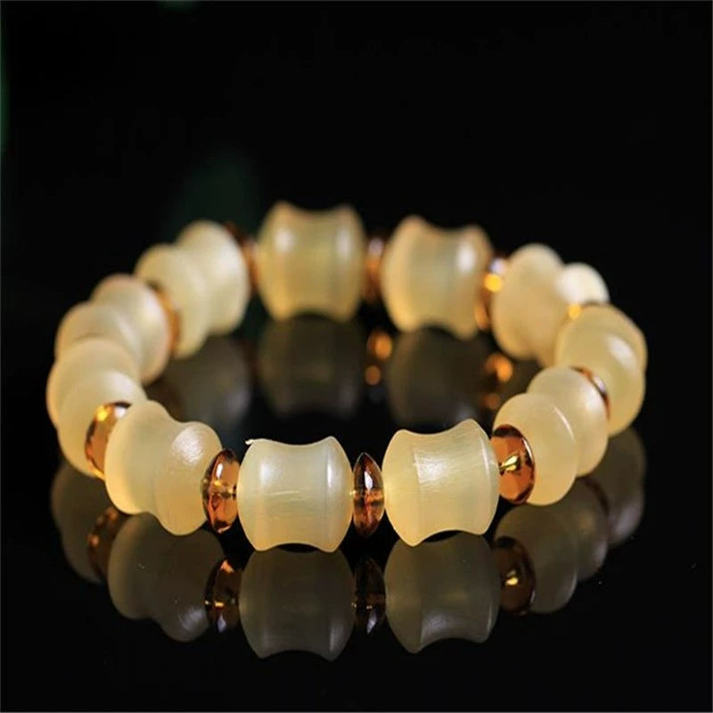 Croissant bamboo joint hand beads rosary beads Buddha beads bracelet men's women's bone concave beads blood silk Tibetan cultural play gift bracelet