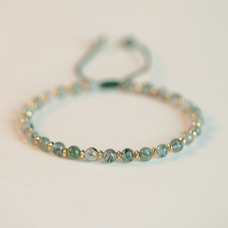 Green aquatic agate bracelet, female crystal transfer beads, hand-woven.