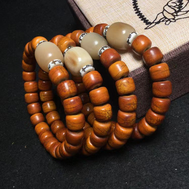 Tibetan natural ox bone bracelet, old yak bone bracelet, barrel bead, bone Buddhist beads