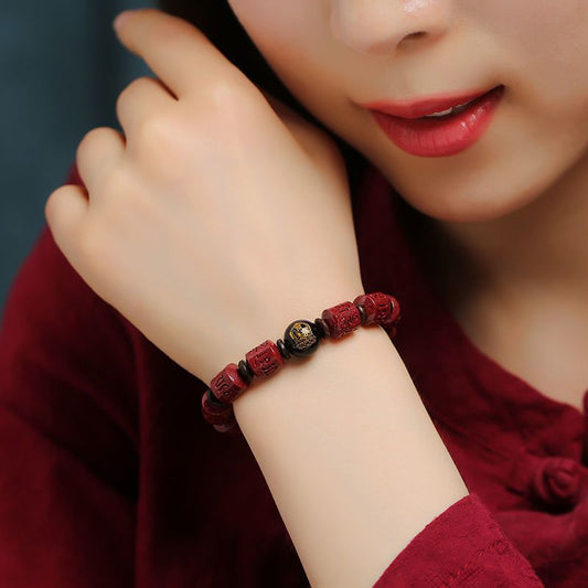 Cinnabar Send Friend Bracelet Self-Wear Bracelet Natal Buddha Six Characters Mantra Bucket Bead Women's Jewelry