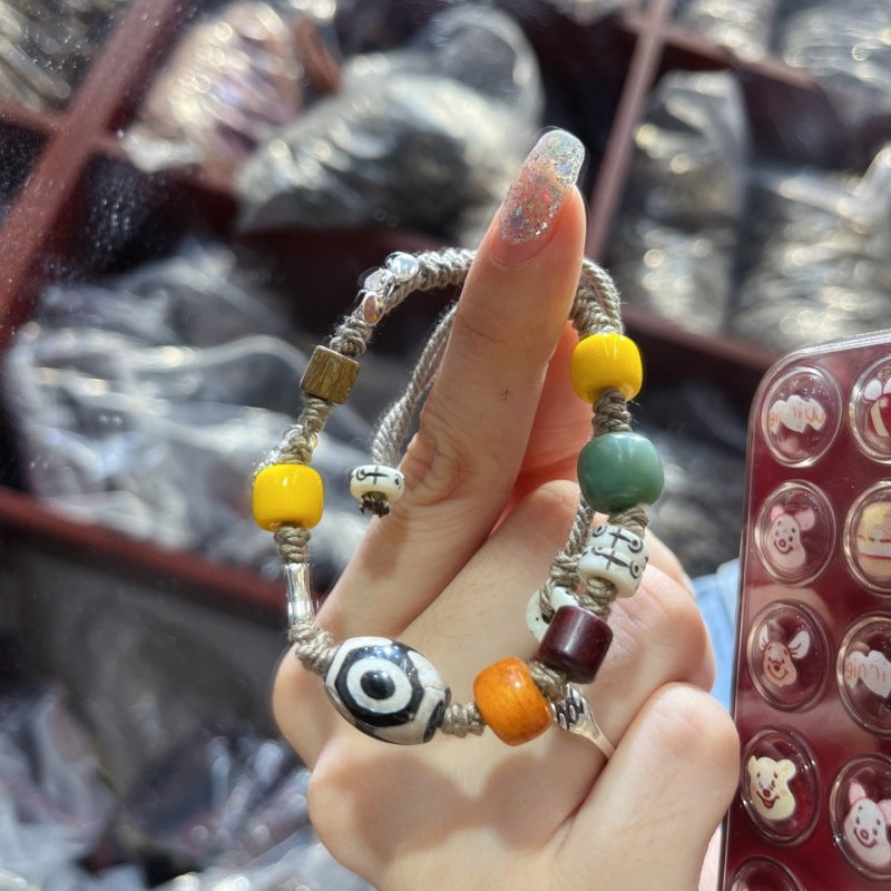 Tibet agate three-eye dzi beads bracelet crystal multi-treasure bracelet three-eye Wenwan Buddha beads men's natal year transfer