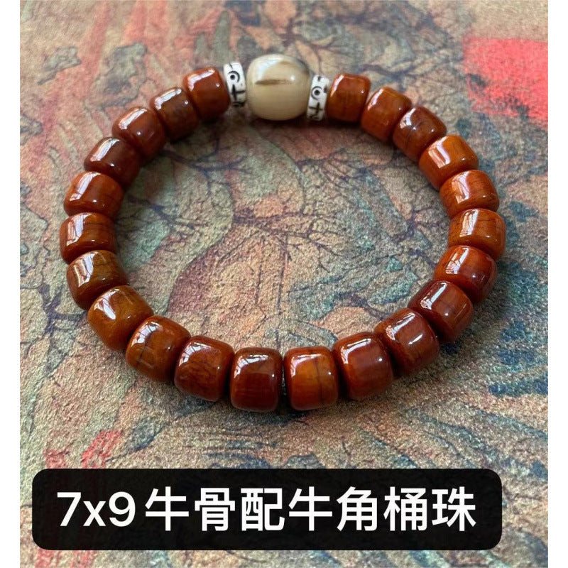 Tibetan natural ox bone bracelet, old yak bone bracelet, barrel bead, bone Buddhist beads