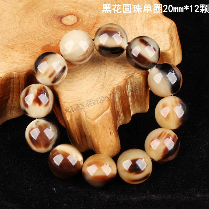 Natural white yak horn bracelet men's and women's couple bracelet Wenwan Tibetan rosary bucket beads round beads ethnic style jewelry