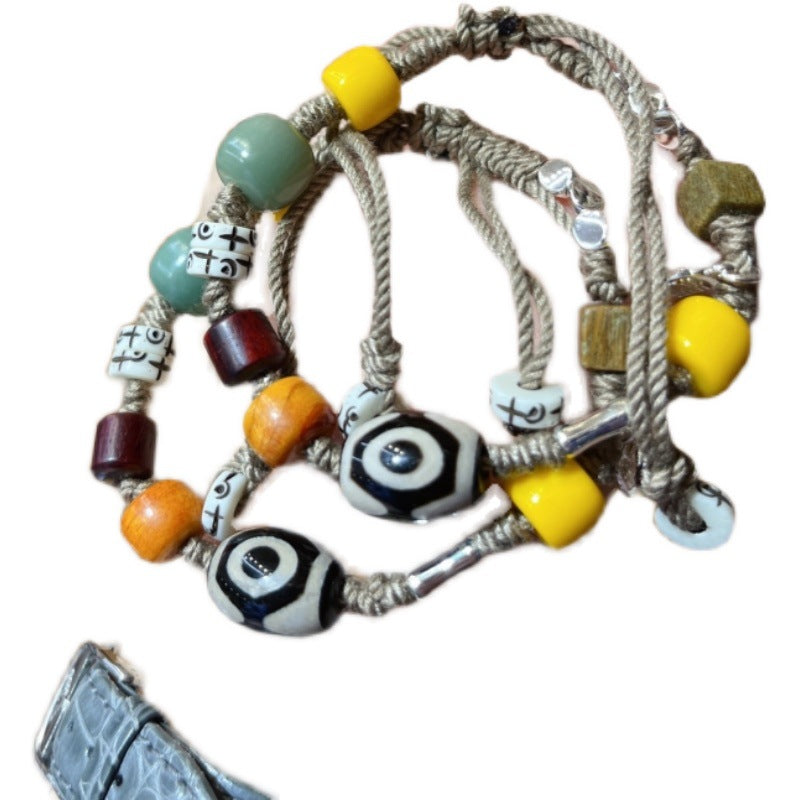 Tibet agate three-eye dzi beads bracelet crystal multi-treasure bracelet three-eye Wenwan Buddha beads men's natal year transfer