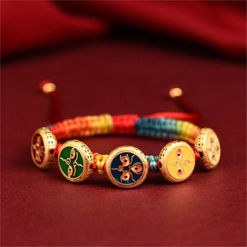 Five-way God of Wealth Transfer Pearl Hand Braided Rope Couple Year of the Dragon Natal Year Amulet Bracelet