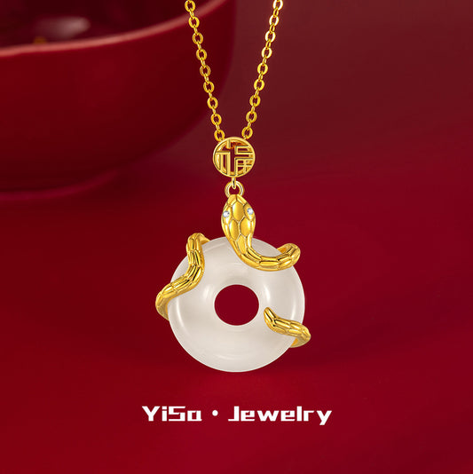 Taoist 2025 new snake safety buckle gold-plated necklace women's light luxury niche simple snake year gift girlfriend collarbone chain