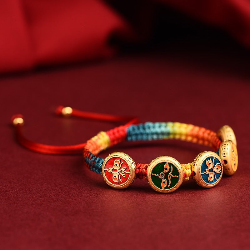 Five-way God of Wealth Transfer Pearl Hand Braided Rope Couple Year of the Dragon Natal Year Amulet Bracelet