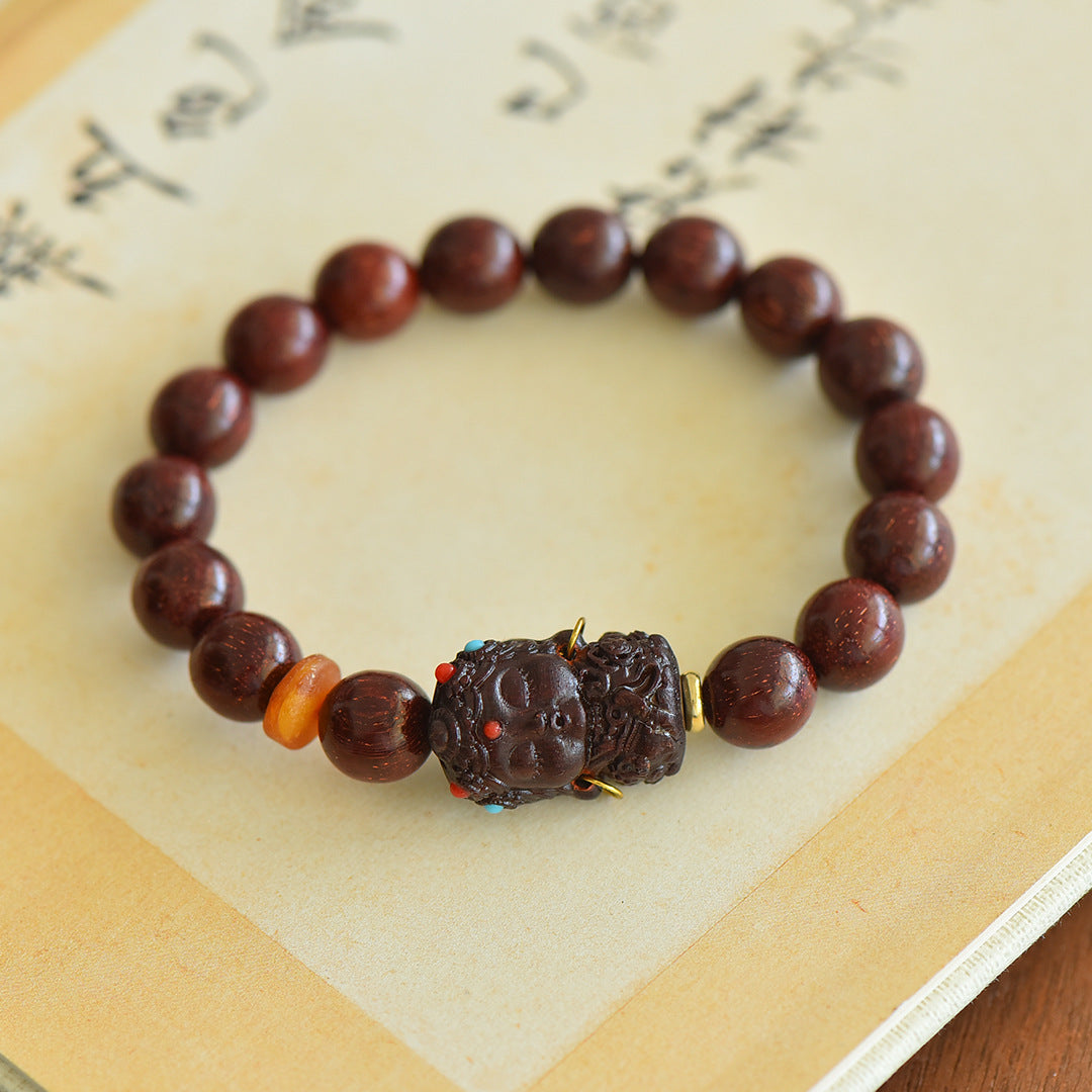 Natural lobular red sandalwood bracelet, couple bracelet, women's hand jewelry, natural jade top bead bracelet.