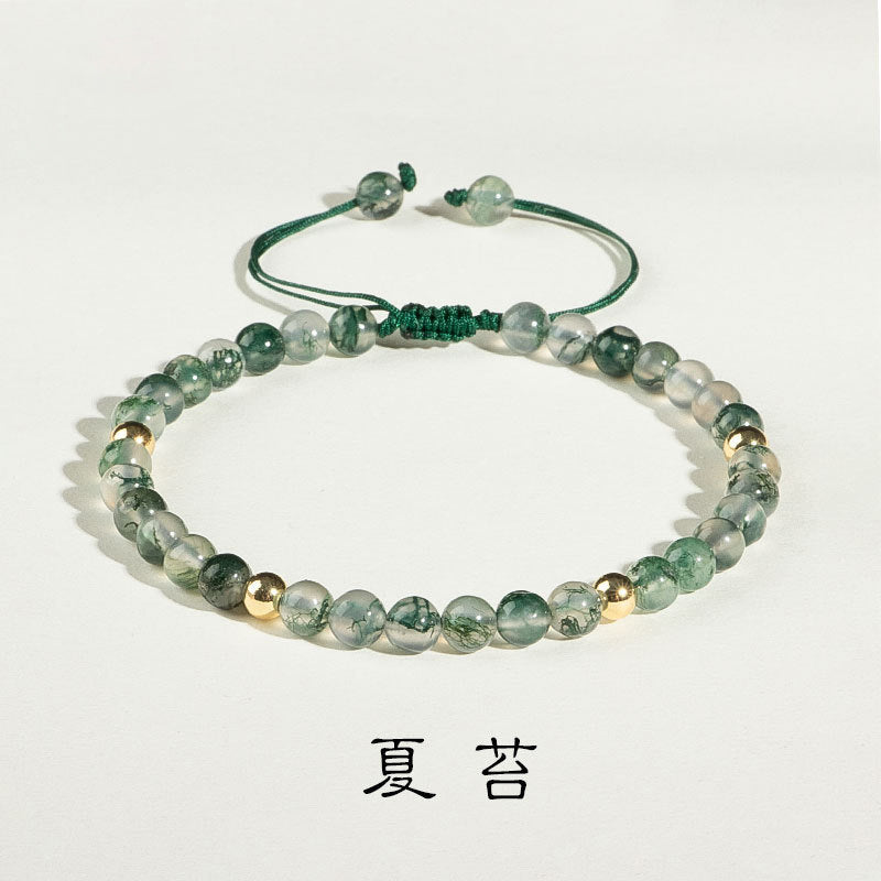 Green aquatic agate bracelet, female crystal transfer beads, hand-woven.