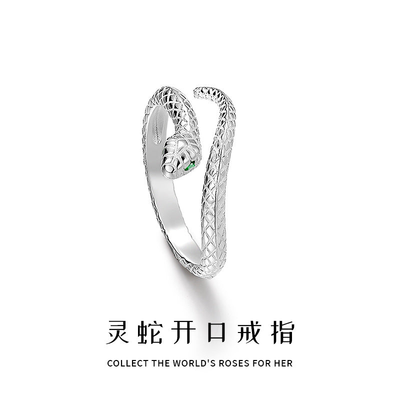 Taoist s999 foot silver fashion spirit snake ring index finger zodiac snake personality open ring men's and women's rings