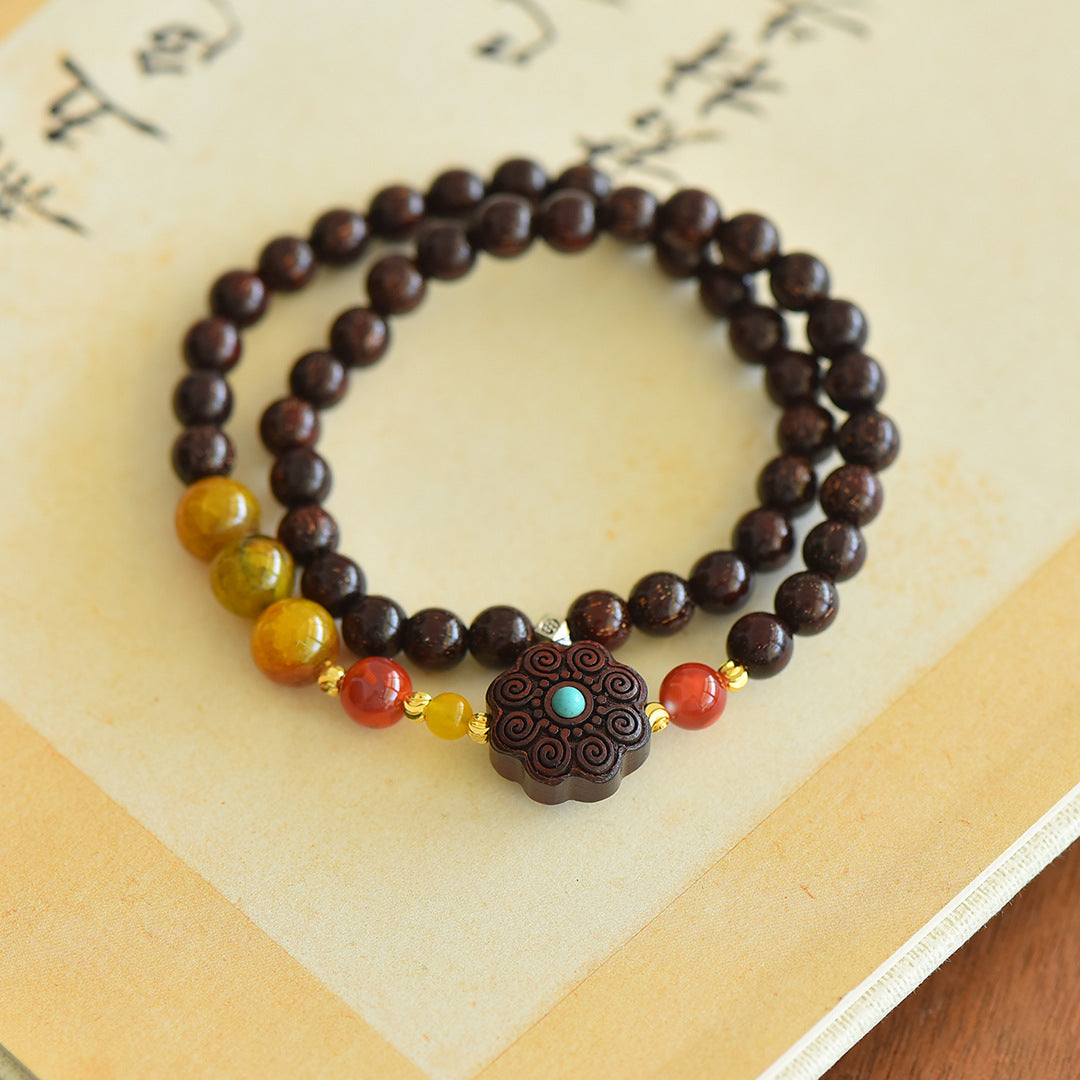 Natural lobular red sandalwood bracelet, couple bracelet, women's hand jewelry, natural jade top bead bracelet.