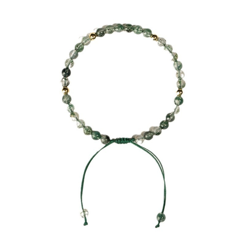 Green aquatic agate bracelet, female crystal transfer beads, hand-woven.