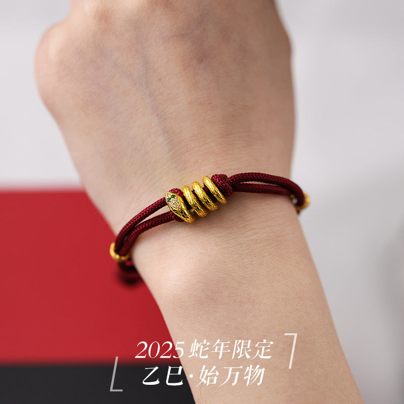 Taoist Year of the Snake limited bracelet slightly inlaid with ancient method rolled snake plate snake female zodiac snake natal year red rope bracelet for girlfriend