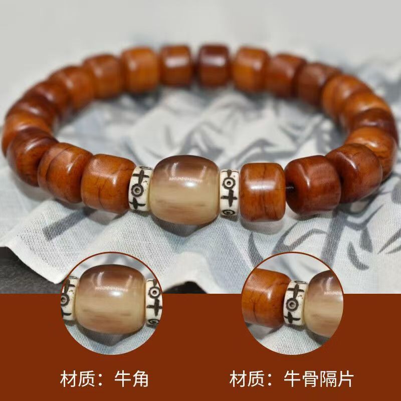 Tibetan natural ox bone bracelet, old yak bone bracelet, barrel bead, bone Buddhist beads