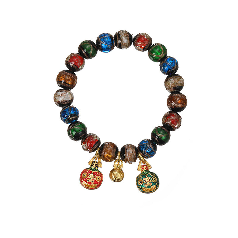 Temple incense ash glazed bracelet incense ash glazed stone five elements Duobao swallowing gold beast bracelet dzi bead agate bracelet