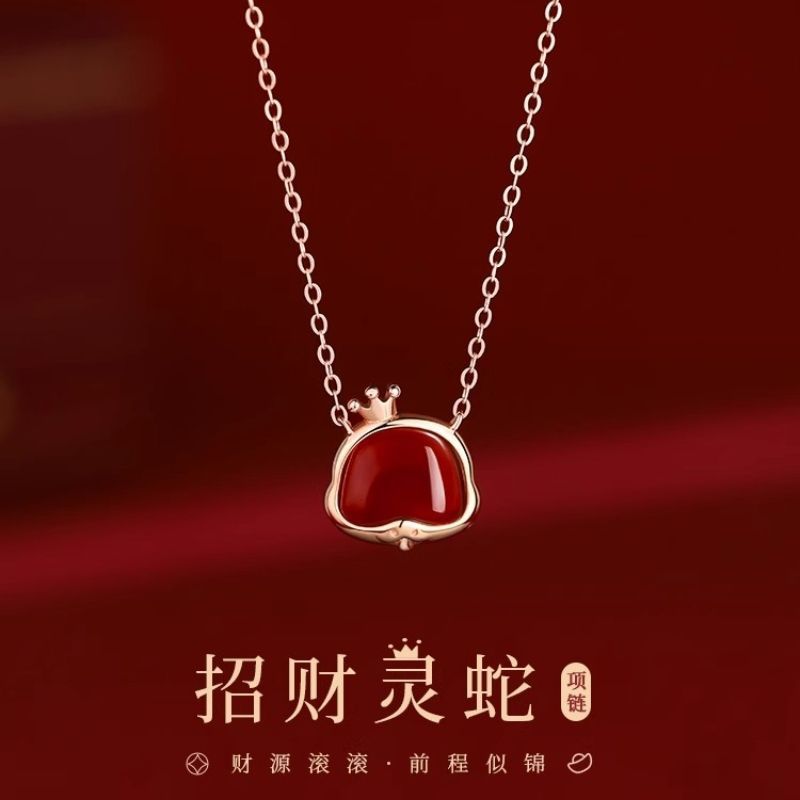 New agate zodiac snake year necklace female 2025 natal year new year senior Chinese new year collarbone chain light luxury